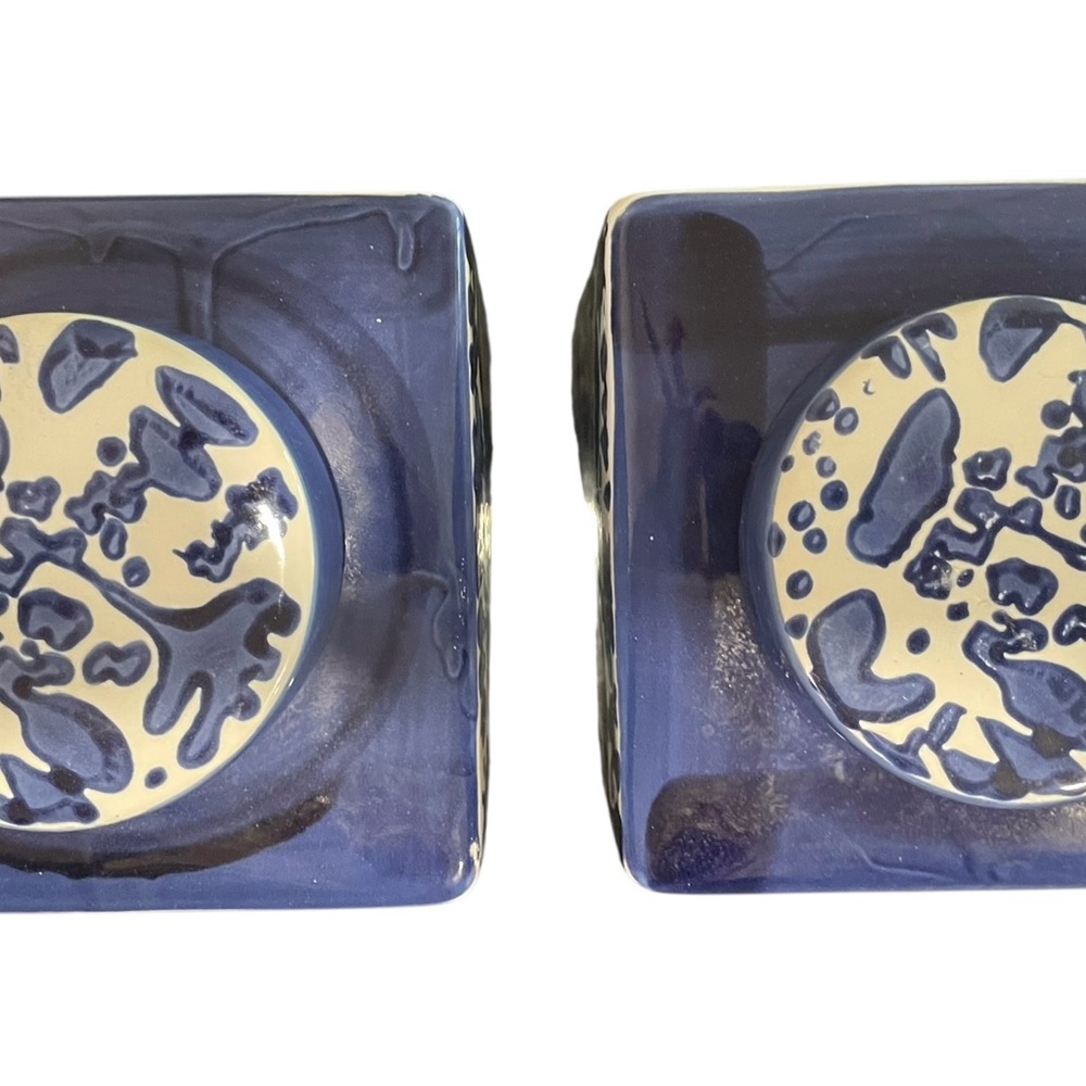 Set of 2 Mikasa Blue and White Landscape Square Ceramic Ginger Jars - Picture 3 of 6